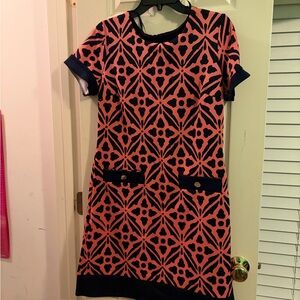 Women's Coral and Navy Short Sleeve Shift Dress